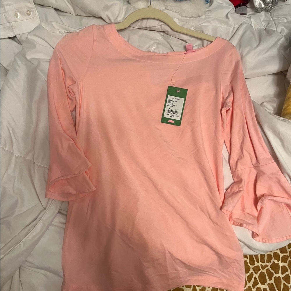 BNWT LILLY PULITZER PINK RUFFLE SLEEVE TOP